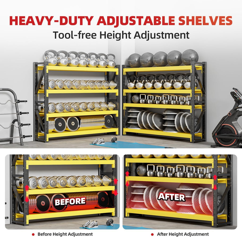 42" W Garage Shelving,4-Tier Heavy Duty Storage Shelves Unit with Adjustable Metal Shelf for Warehouse,Basement,Workshop,3400LBS,42" W x 20" D x 79" H,Black&Yellow