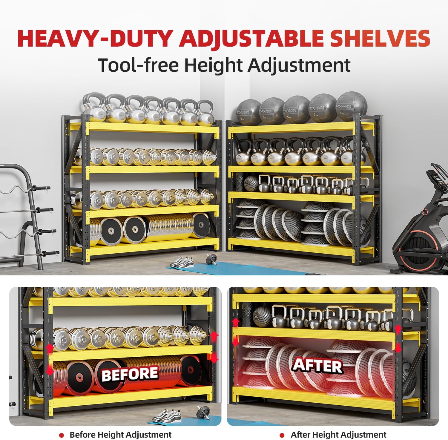 48" W Garage Shelving,4-Tier Heavy Duty Storage Shelves Unit with Adjustable Metal Shelf for Warehouse,Basement,Workshop,4200LBS,48" W x 24" D x 79" H,Black&Yellow