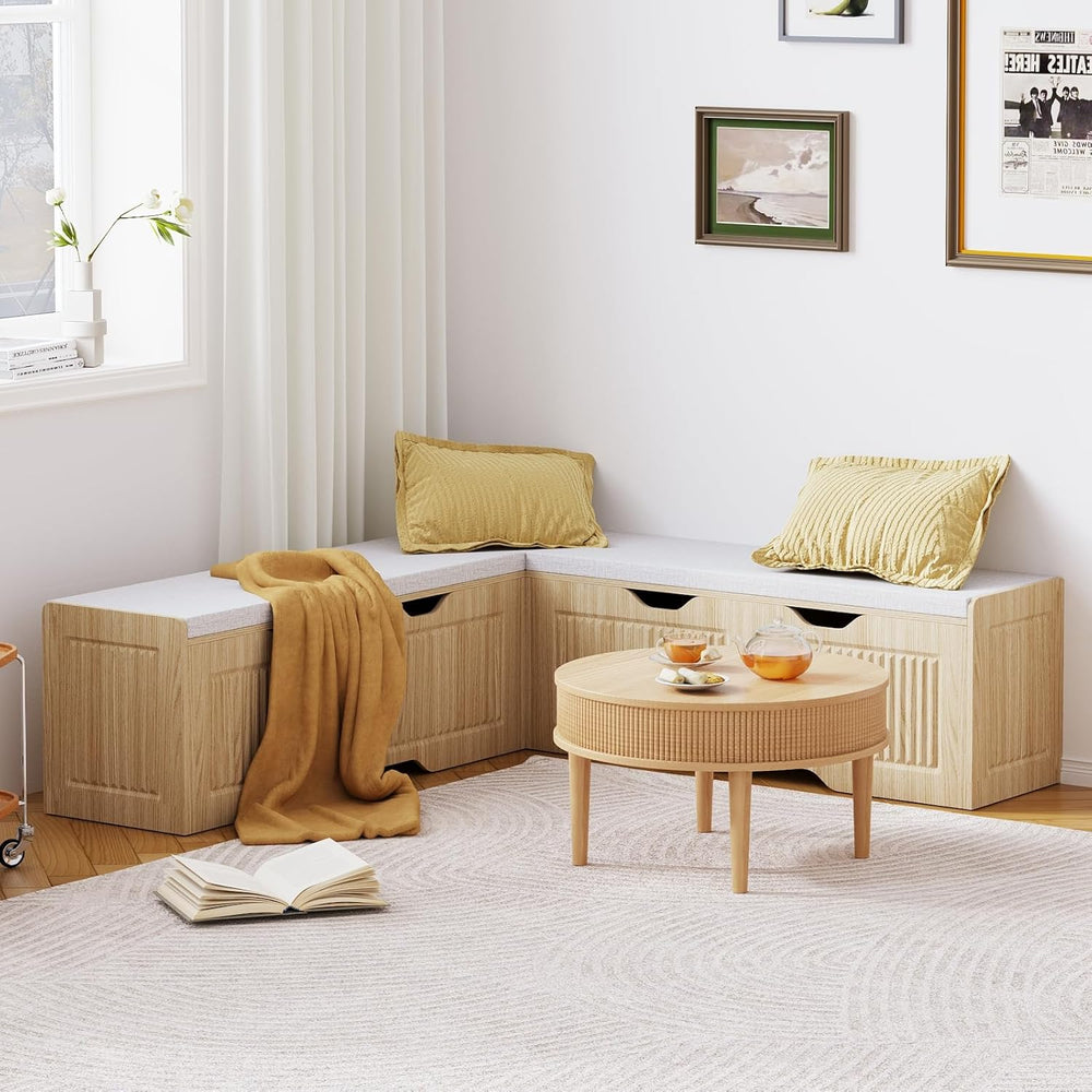 L Shaped Corner Storage Bench with Cushion, Kitchen Breakfast Nook Bench with...
