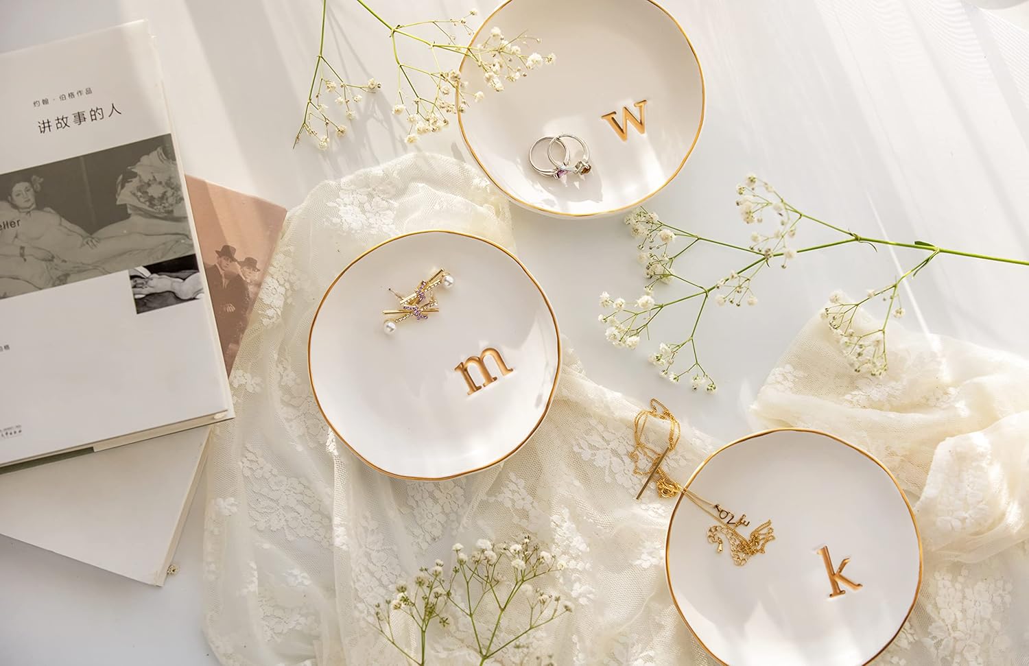 COLLECTIVE HOME - Ceramic Jewelry Tray, Decorative Trinket Dish for Rings Earrings Necklaces Bracelet Watch Keys, Birthday Mother's Day Christmas Gift for Women, 4.75", Glossy (e)