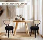ZYBT Rattan Dining Chair, Boho Makeup Vanity Chair for Makeup Room, Mid Century Modern Boucle Chair, Black Cane Dining Chairs, Upholstered Wood Accent Chair, Cute Sherpa Chair with Back, 1 Pc