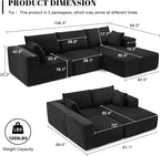 108” Modular Sectional Sofa, Cloud Sectional Couch with Deep Seat, Modern Modular L-Shape Sofa Couch with Chaise,Upholstered Boneless Couches for Living Room Bedroom (Black, Right Facing Chaise)