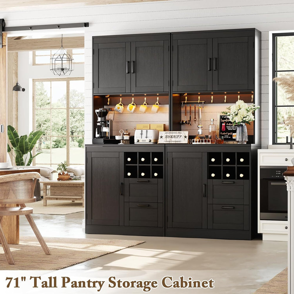 Unikito 72" Tall Kitchen Pantry Cabinet with LED Light & Outlet, Bla...