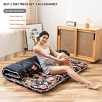 MAXYOYO Japanese Floor Mattress Futon Mattress, 4" Thicken Tatami Mat Sleeping Pad Foldable Roll Up Mat Boys Girls Dormitory Pad Kids Floor Lounger Pillow Bed, Charcoal Grey, Queen Size