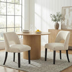 keoni Wooden Dining Chairs Set of 2, Mid Century Modern Upholstered Dining Room Chairs with Black Wood Legs, Fabric Farmhouse Kitchen Chairs with Foot Pegs for Dining Room, Beige