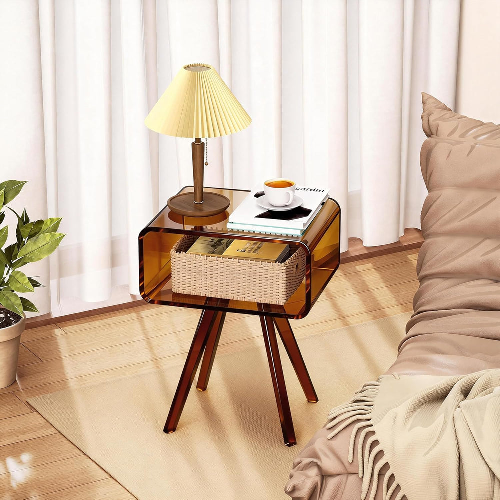 Acrylic Side Table, Acrylic Nightstand Bedside Table for Bedroom (Dark Brown,...