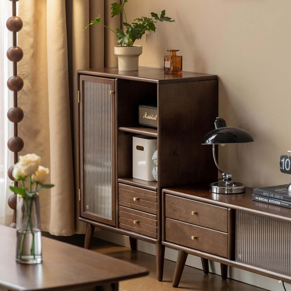 Sideboard Buffet Cabinet with Storage, 100% Solid Rubberwood Wood Coffee Bar ...