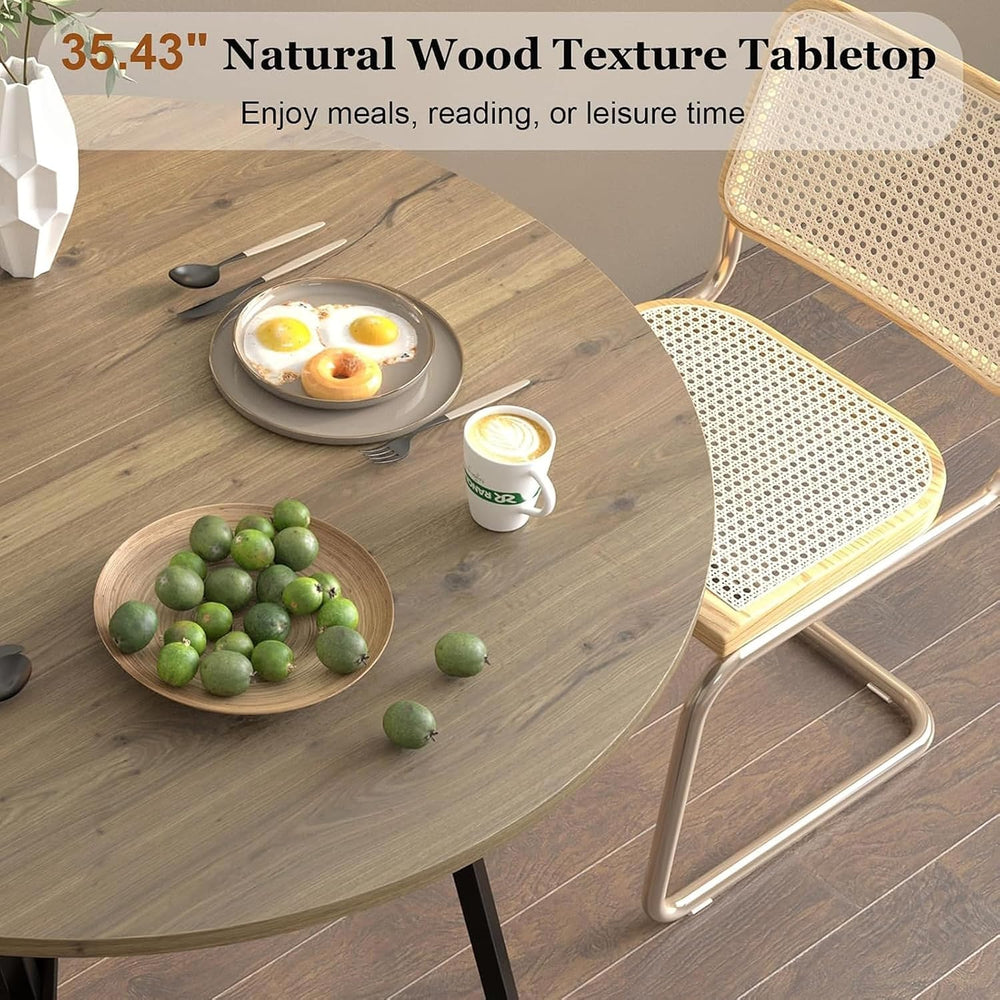 Round Dining Table 36" Wood Kitchen Table with Black Metal Legs, Modern ...