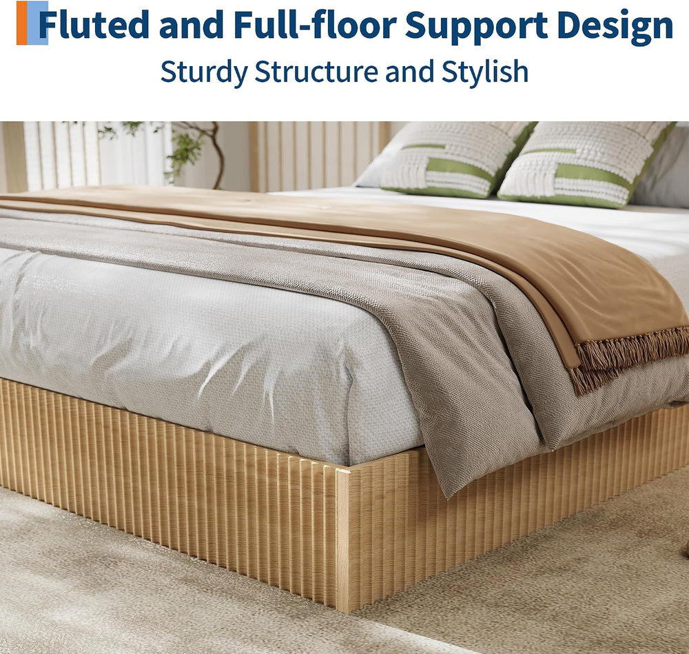 Garvee King Bed Frame, Wood Platform Bed with Fluted Design
