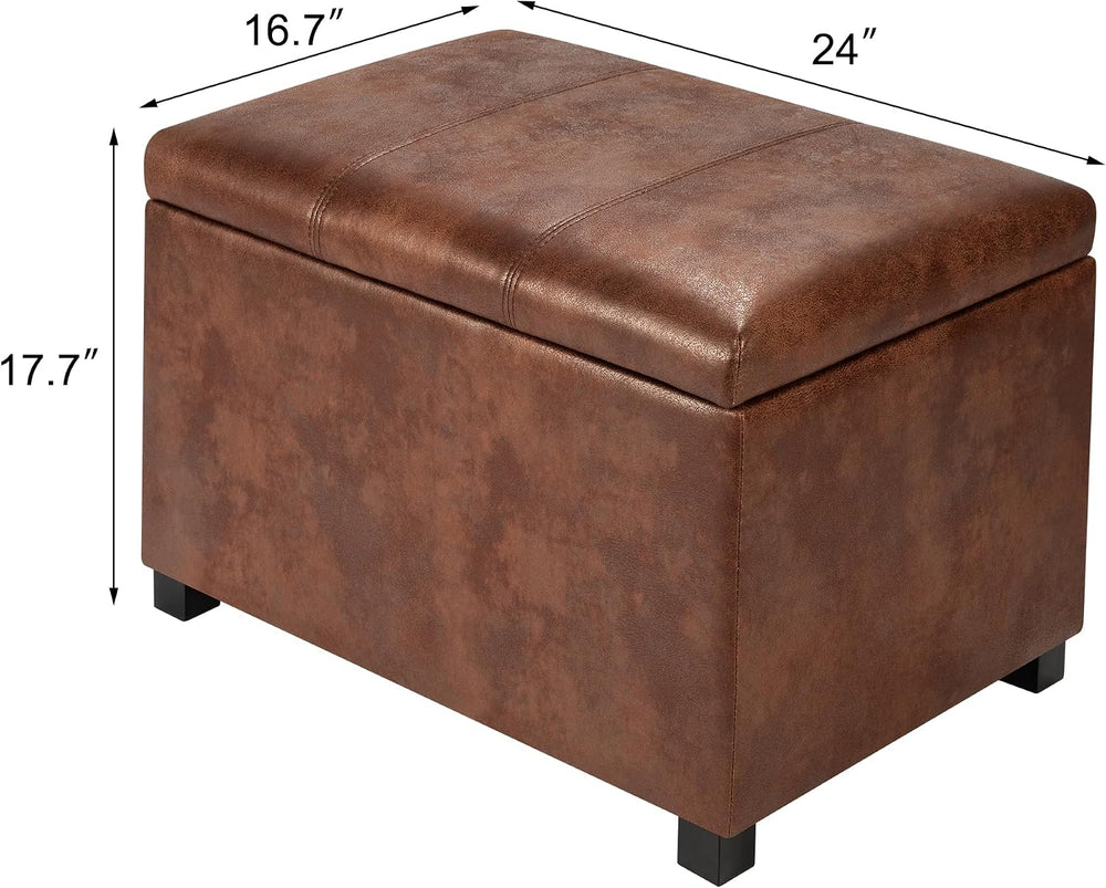 Asense 24-Inch Storage Ottoman Bench,Foot Stool Ottoman with Storage, Faux Le...