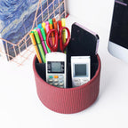 Round Leather Art Supply Organizer,Remote Control Holder,360 Degree Spinning,Multi-Functional Pencil Holder,4 Compartments Desktop Stationary Organizer(1-Wood Red)