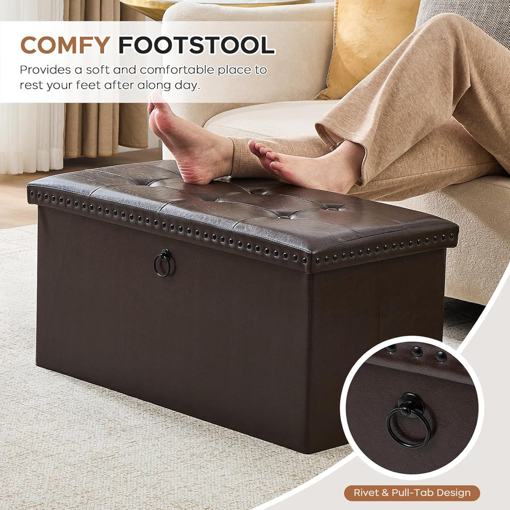 oakvivo 30 Inches Folding Storage Ottoman Bench, Ottoman PU Leather Tuffed En...