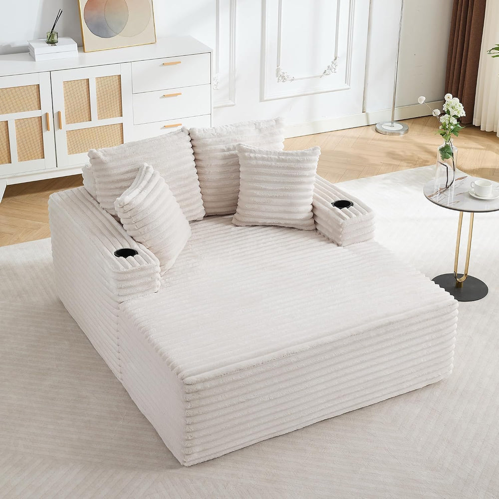 Garvee 64" Oversized Chaise Lounge Chair Indoor, Corduroy Upholstered Fl...