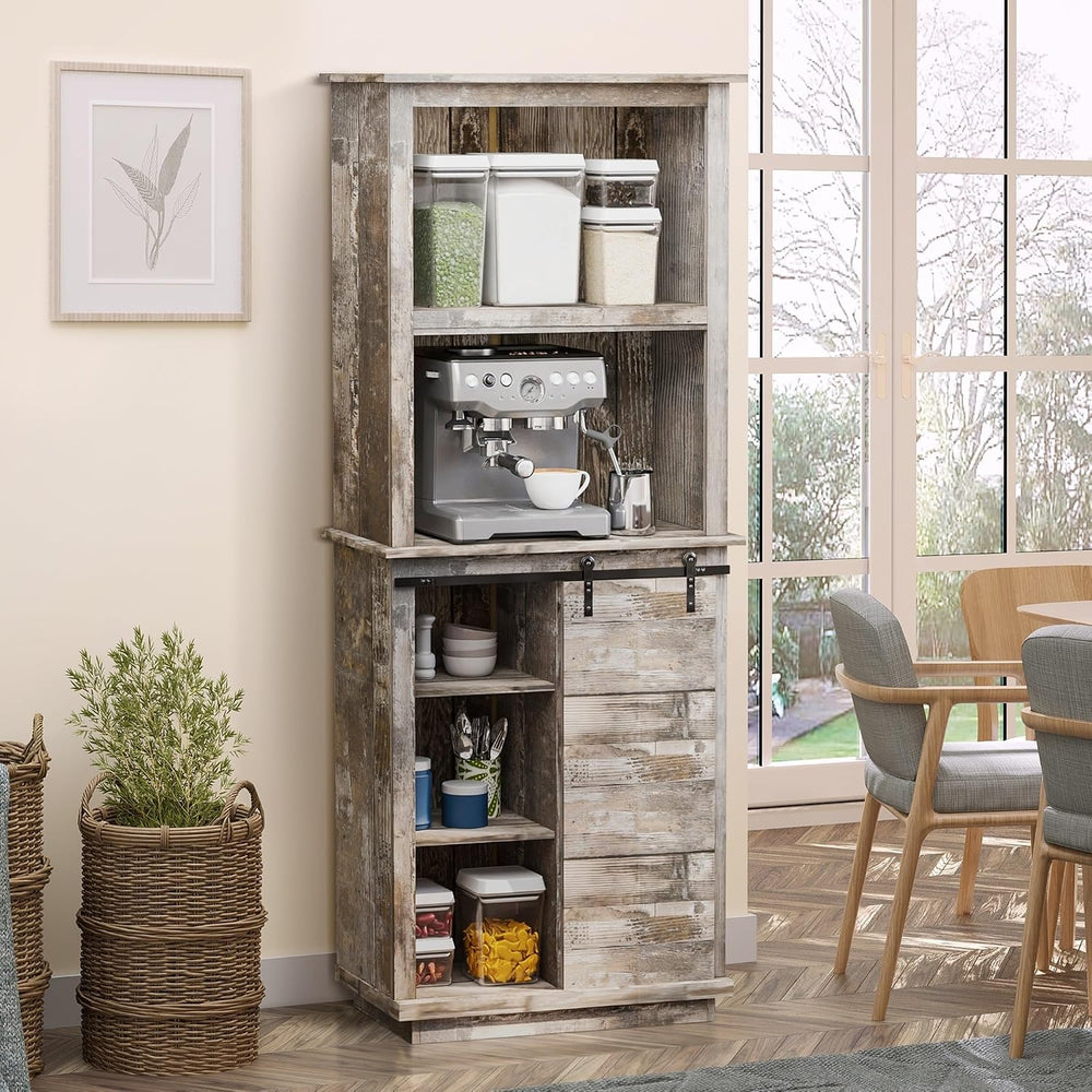 Freestanding Rustic Kitchen Buffet Cabinet, Pantry Storage Cabinet with Slidi...