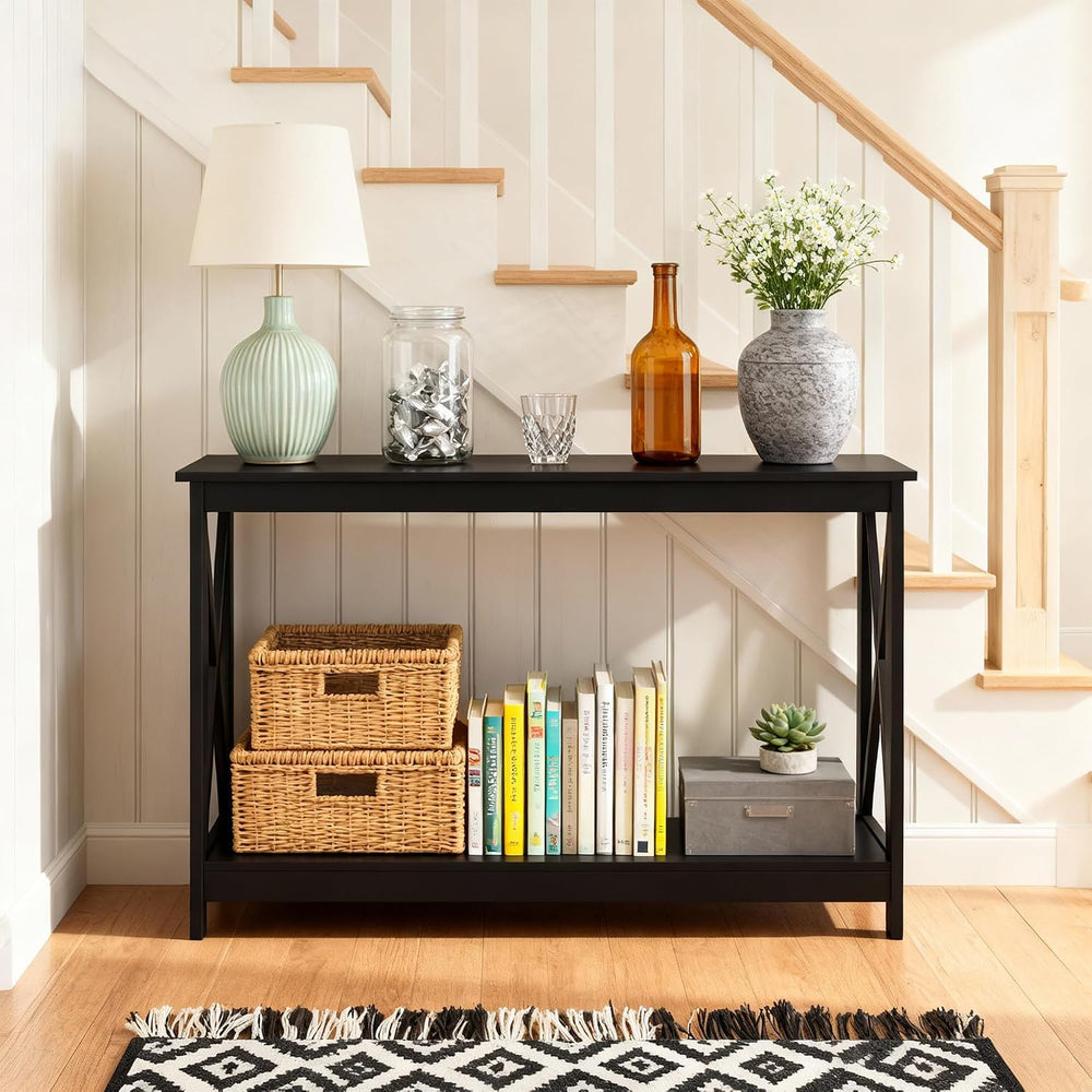 ZENY Console Table, Entryway Table, Narrow Sofa Table with 2-Tier Shelves, En...