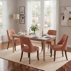 UVV Wooden Dining Chairs Set of 4, Mid Century Modern Upholstered Dining Room Chair Kitchen Chairs, Chenille Dinner Chair with Solid Wood Legs for Kitchen Dining Room, Orange