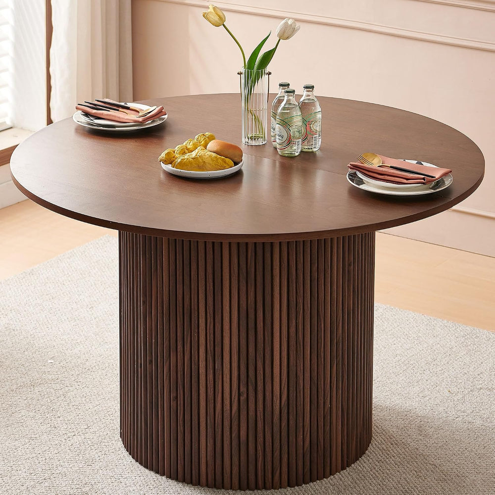 Homedot 47" Round Kitchen Dining Table Walnut for 4 with Veneer Tabletop...