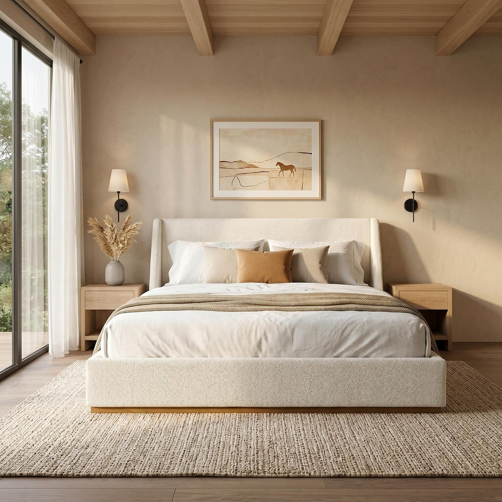 Christopher Knight Home Tanya Boucle Upholstered King Size Bed Frame with Win...