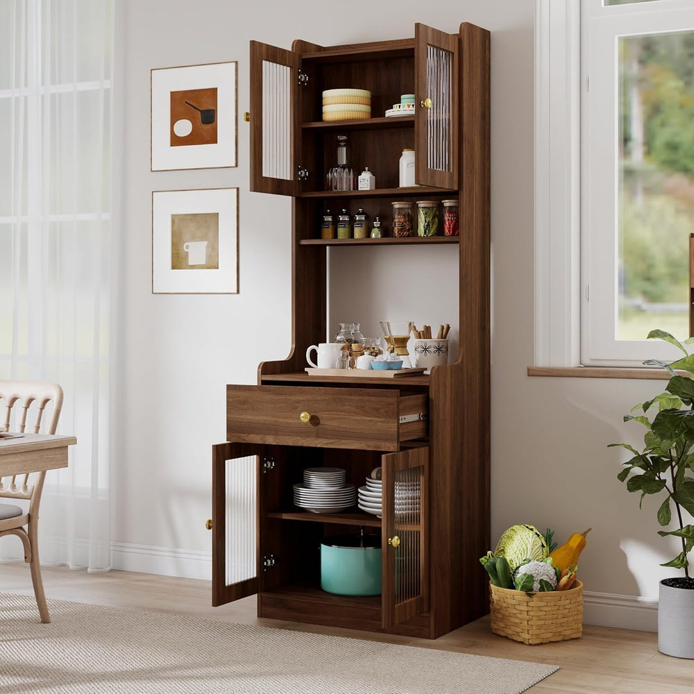 roomfitters Kitchen Pantry Hutch Cabinet, Tall Farmhouse Buffet with Microwav...