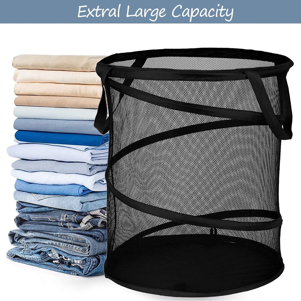 BATTOO Mesh Collapsible Laundry Baskets, Foldable Pop Up Laundry Hamper, Extral Large 113L Laundry Basket Hamper for Laundry, Bathroom, Kids Room, College Dorm, Travel, Camping Black