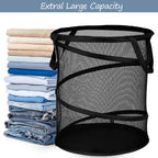 BATTOO Mesh Collapsible Laundry Baskets, Foldable Pop Up Laundry Hamper, Extral Large 113L Laundry Basket Hamper for Laundry, Bathroom, Kids Room, College Dorm, Travel, Camping Black