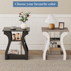 OLIXIS 3 Tier End Table with Charging Station, Modern Curved Nightstand Side Table with USB, Type-C Port & AC Outlets, Storage Shelf Cabinet for Living Room Bedroom Home Decor, Black