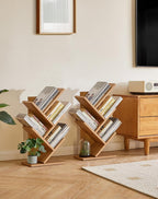 YMYNY 4 Tier Tree Bookshelf, Small Bookcase, Modern Wood Book Storage Rack, Freestanding Book Shelf for Books/Movies/CDs, Narrow Display Rack for Living Room, Home Office, Light Oak UHBC014K