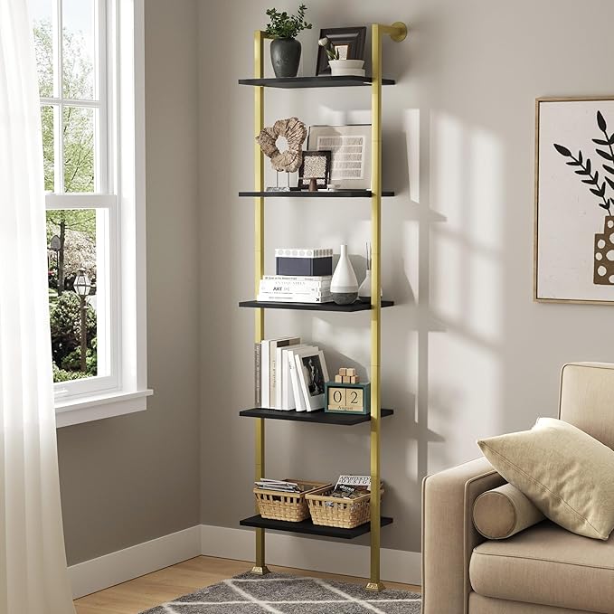 Axeman 5-Tier Ladder Bookcase, Tall Narrow Bookshelf for Small Spaces, Modern...