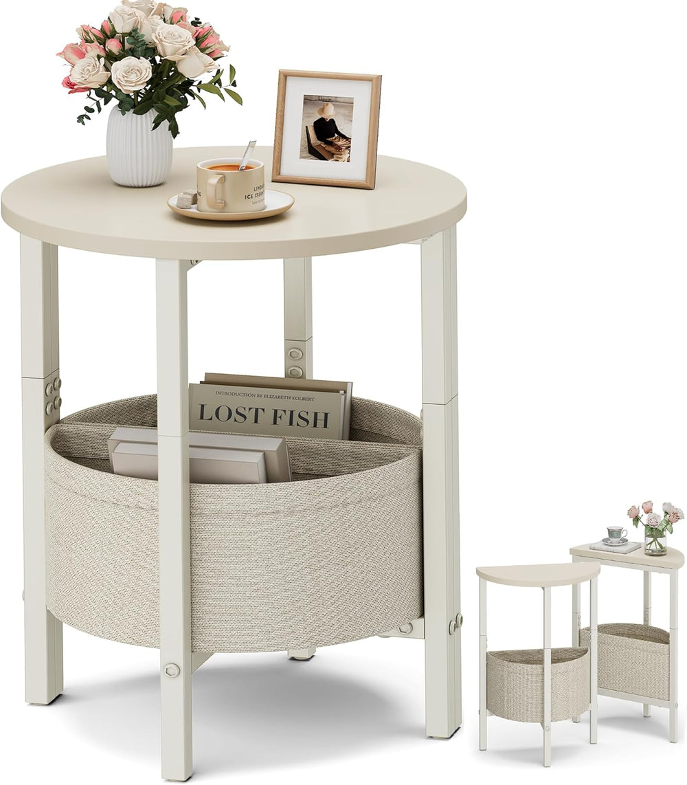 Vagusicc Small Round Side Table End Table, Tall Accent Table with Storage Bas...