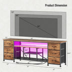 Furologee 63 Inch LED TV Stand, Entertainment Center, Rustic Brown | TV Stand for 65, 70 Inch TV, TV Console with Power Outlets & 6 Fabric Drawers, for Living Room, Bedroom