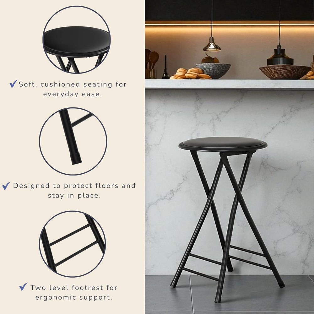 Folding Stool - Portable Backless 24-Inch Stool with 225lb Capacity, Single |...