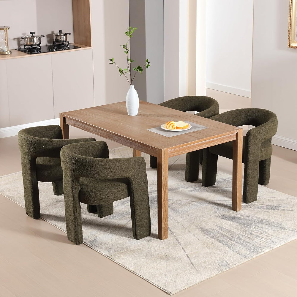 Green Sherpa Dining Chairs Set of 6, Modern Barrel Dining Room Chairs Upholst...