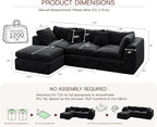 110'' Oversized Cloud Sectional Boneless Couch for Living Room, Modern Big Compressed L Shape Couch with Ottoman & 2 Throw Pillows, Comfy Chenille Deep Seat Memory Foam Spineless 4 Seater Sofa,Black | No Assembly Needed, Premium Chenille, Flexible Modu...