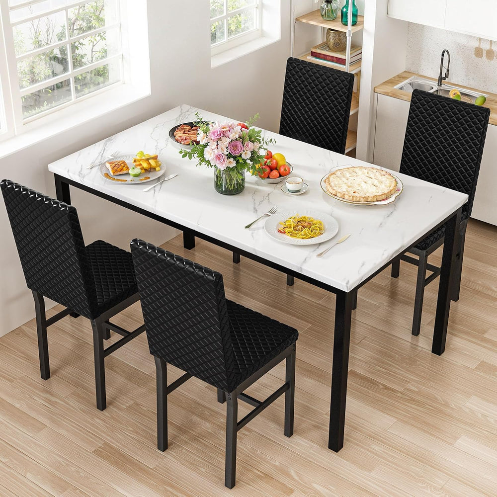 Hooseng Kitchen Table Set 5 Piece Dining Room Table Set Marble Dining Table 4...