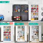 SISESOL Wide & Deep Metal Storage Storage Cabinet with 5 Adjustable Shelves,White Metal Cabinet with Lock,Steel Pantry Cabinets,72" Lockable Cabinets for Home,Office,Garage,Kitchen,Shop