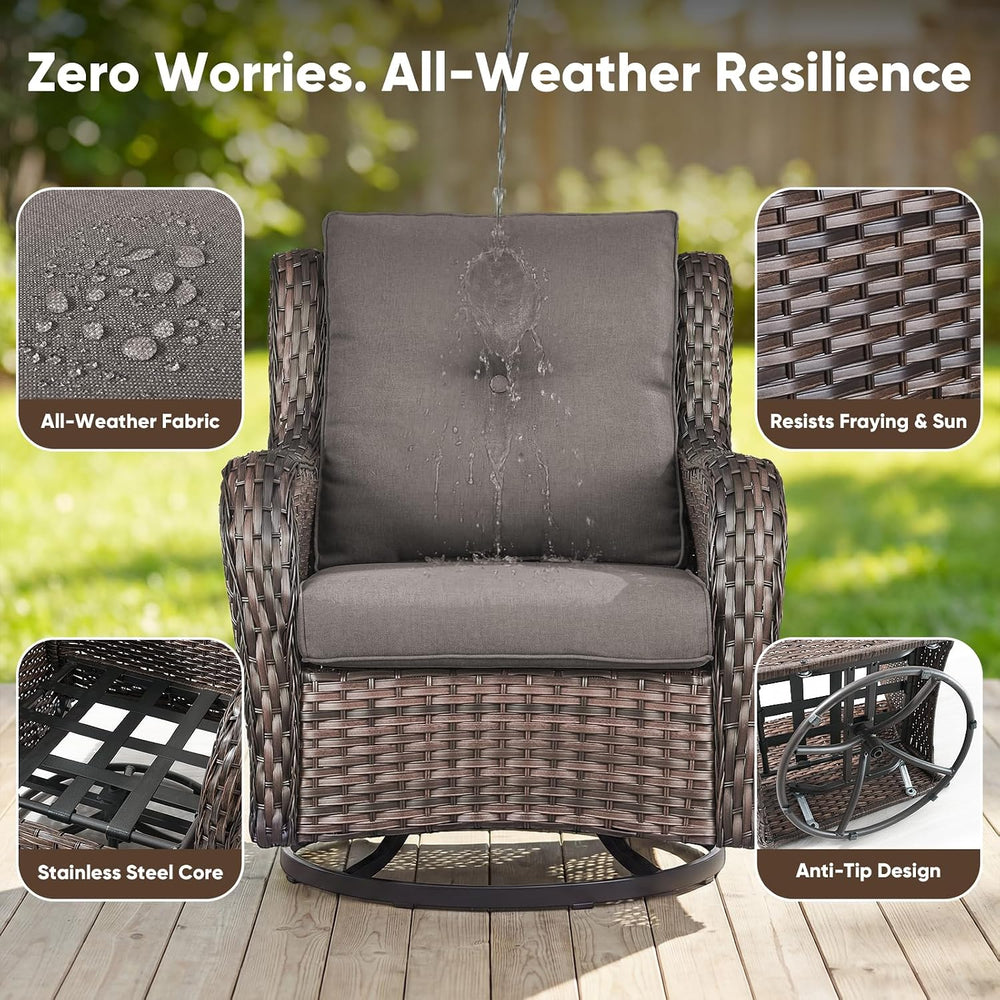 Belord Outdoor Swivel Chairs Set of 2,Patio Wicker Rocker Chairs,All Weather ...