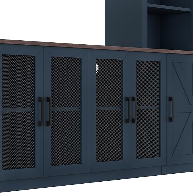Wall Unit Entertainment Center with Charging Station and USB Charging for TVs, TV Stand with Large Storage Cabinet, Modern TV Stand Media Console with Cabinets (Blue/T)