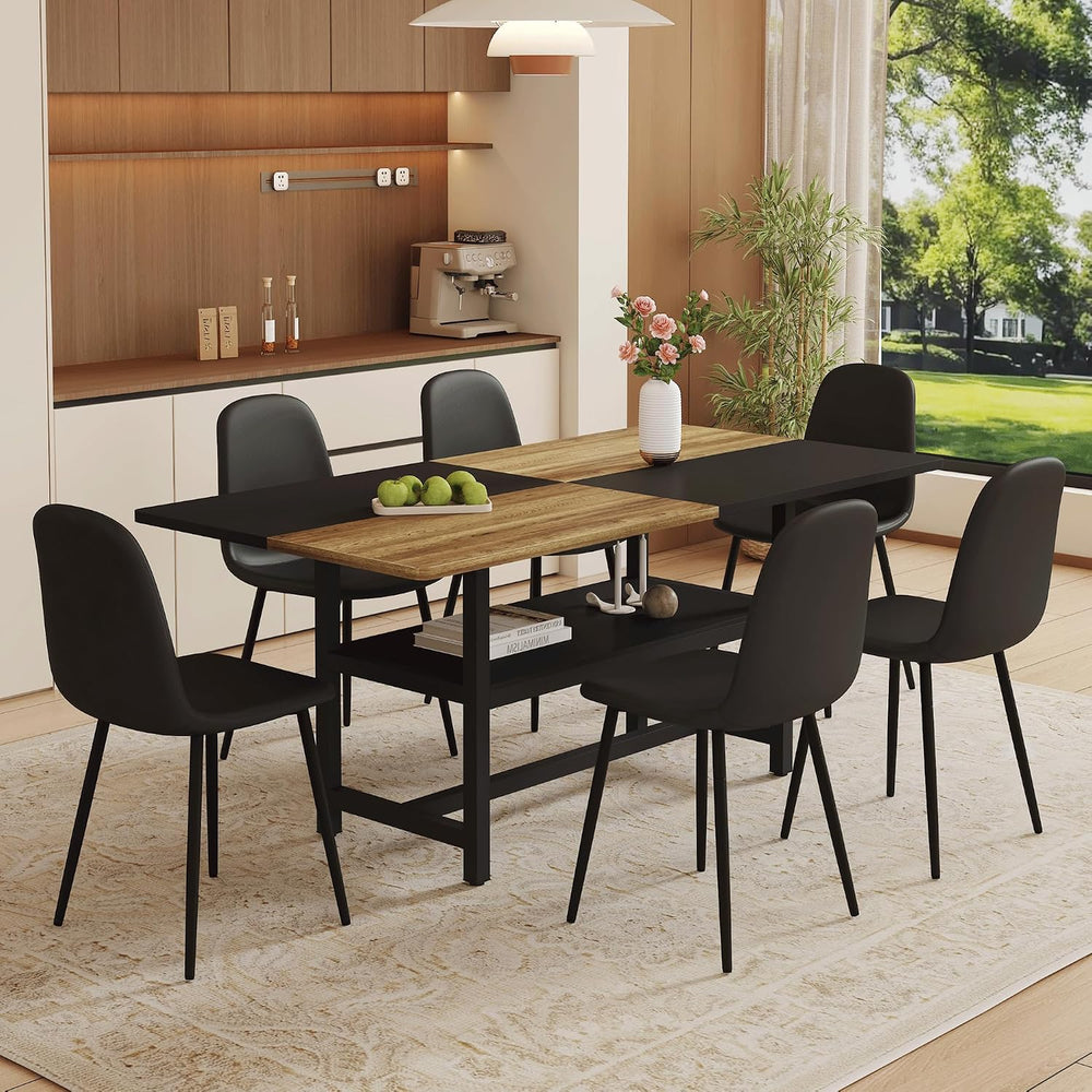 71"Modern Dining Table Set for 6 - Wood Kitchen Table with Storage Shelf...