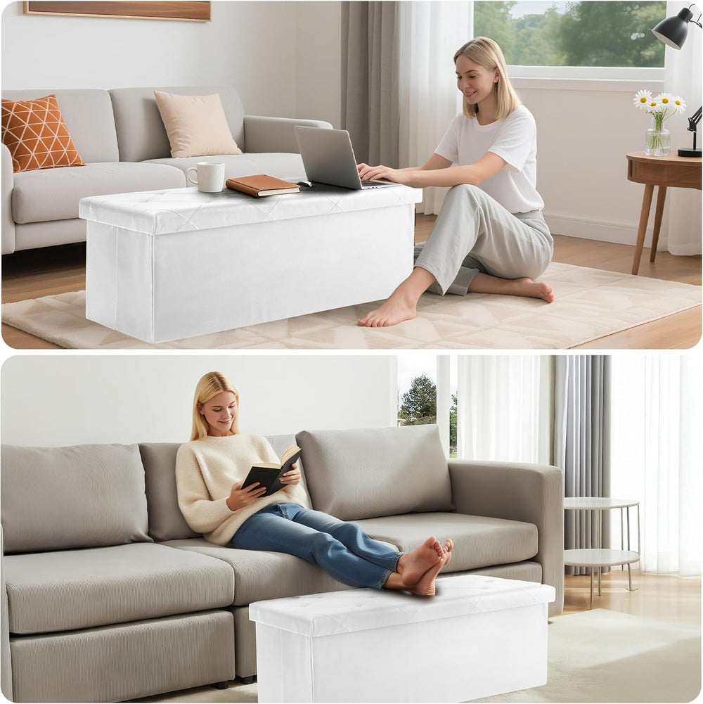 DUMOS 43 Inch Folding Ottoman with Storage Bench, Foot Rest Stool Ottoman | U...