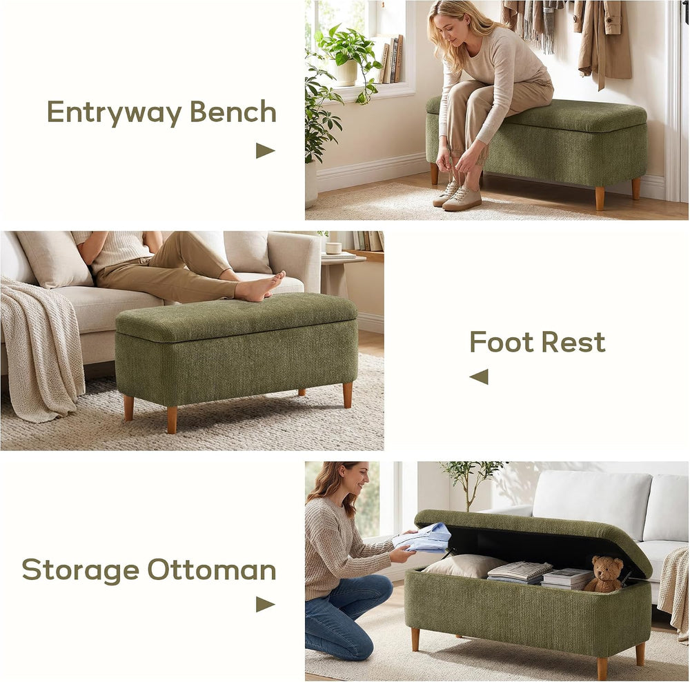 39.4”Ottoman with Storage,Upholstered Comfy Storage Bench Ottoman with Wooden...