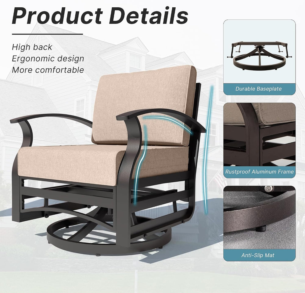 Kurapika 5 Pieces Patio Furniture Set, Outdoor Aluminum Swivel Gliders Rocker...