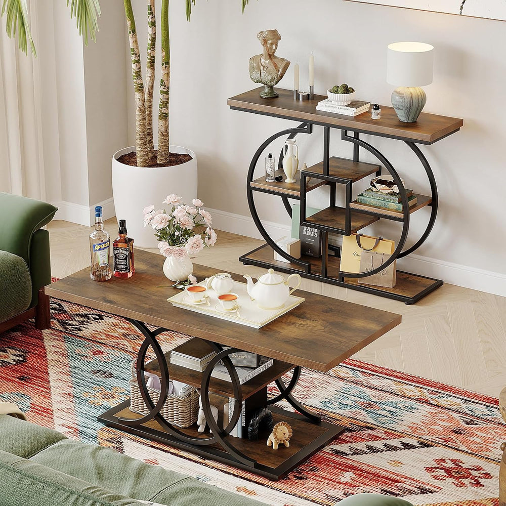 GiftGo Narrow Console Table for Entryway Industrial 4-Tier Sofa Table Behind ...