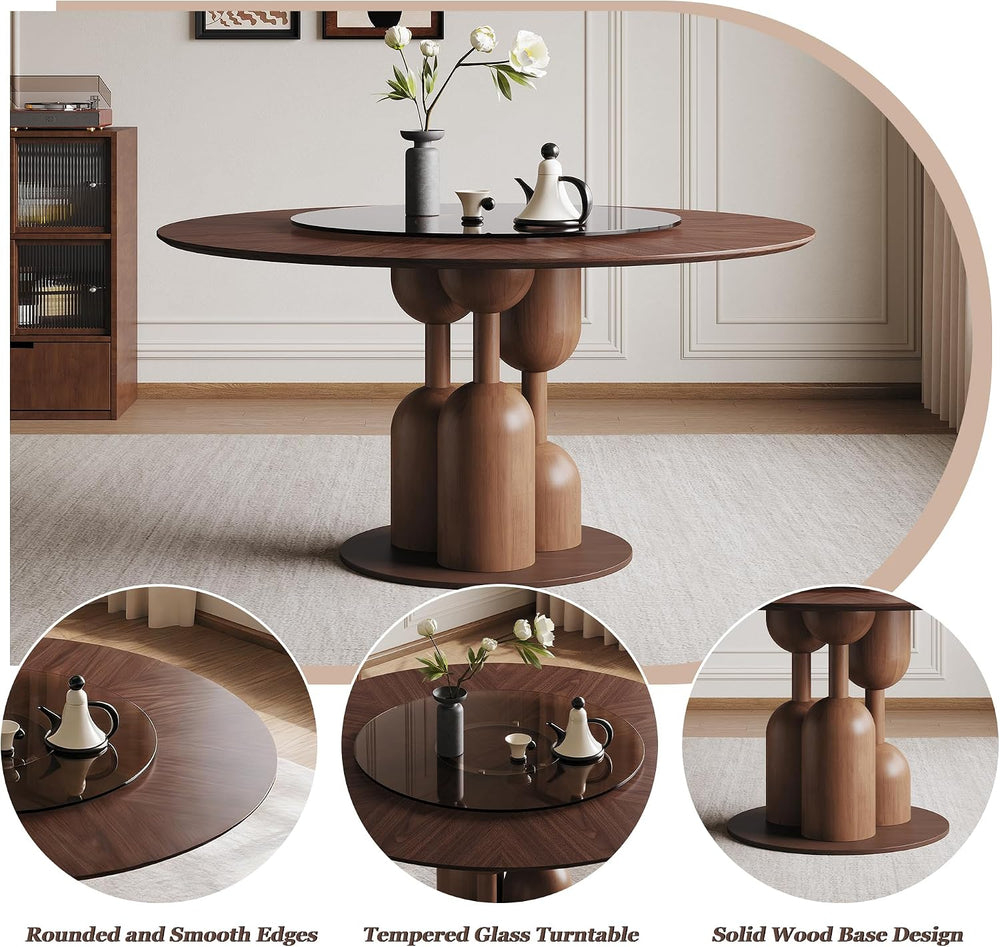 Montary 59-inch Natural Oak Wabi-Sabi Round Dining Table with 35-inch Tempere...