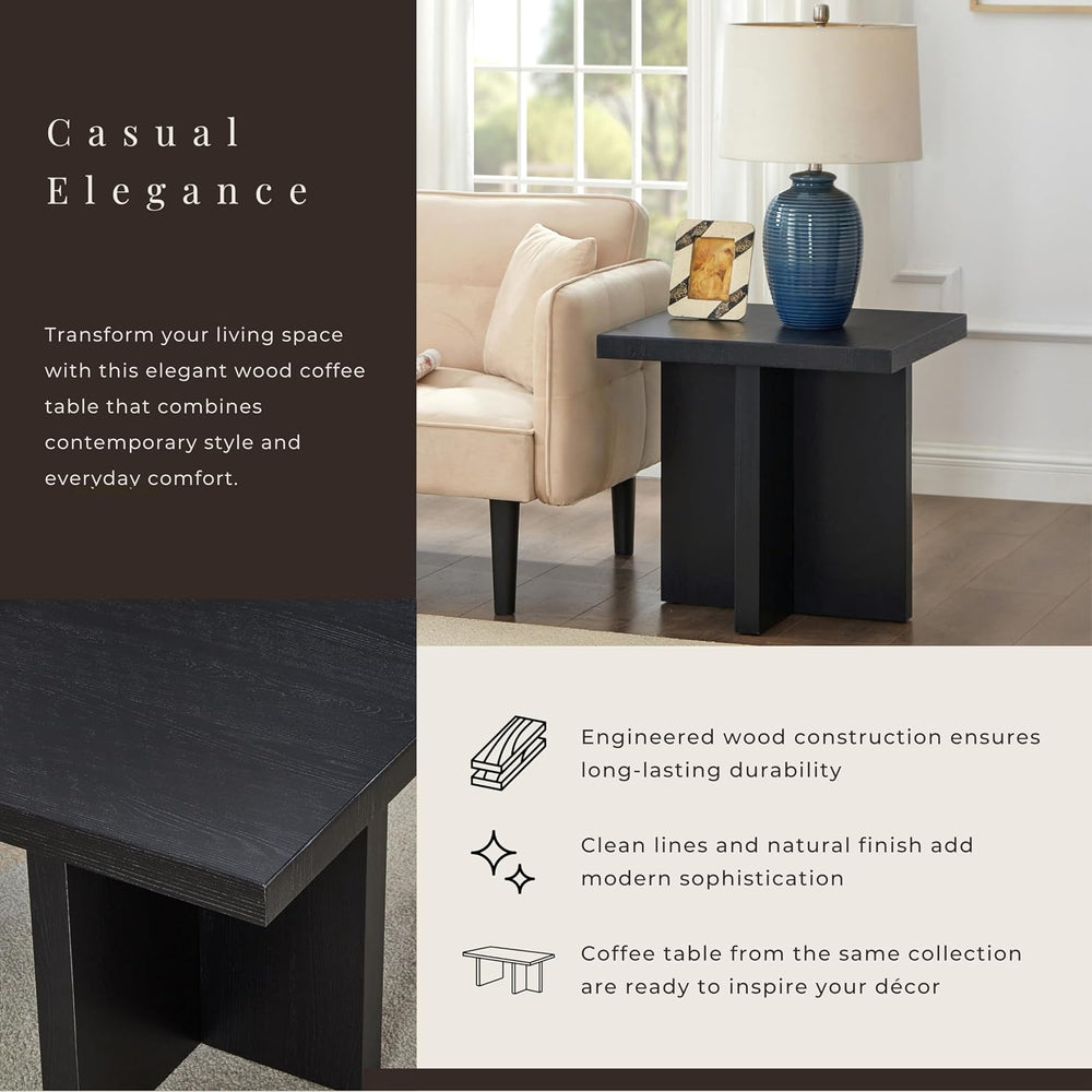 Roundhill Furniture Mchome Square End Table, Nightstand, Black Finish