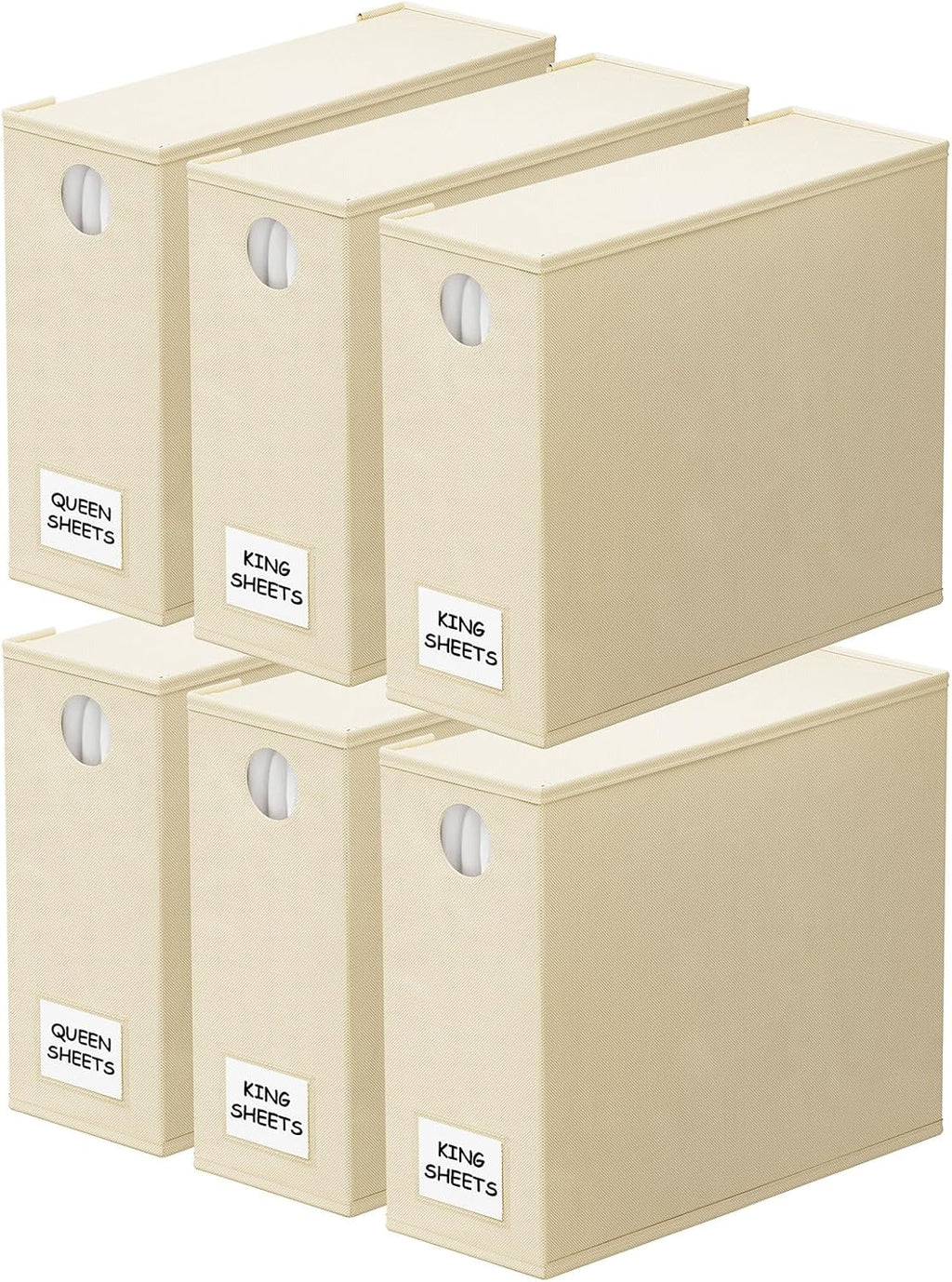 SpaceAid 6 Pack Bed Sheet Organizers and Storage, Foldable Sheet Organizer for Linen Closet, Sheets Set Folder Keeper with Window XL (Queen & King Size) Bedding Container (Beige, 6 Pack)