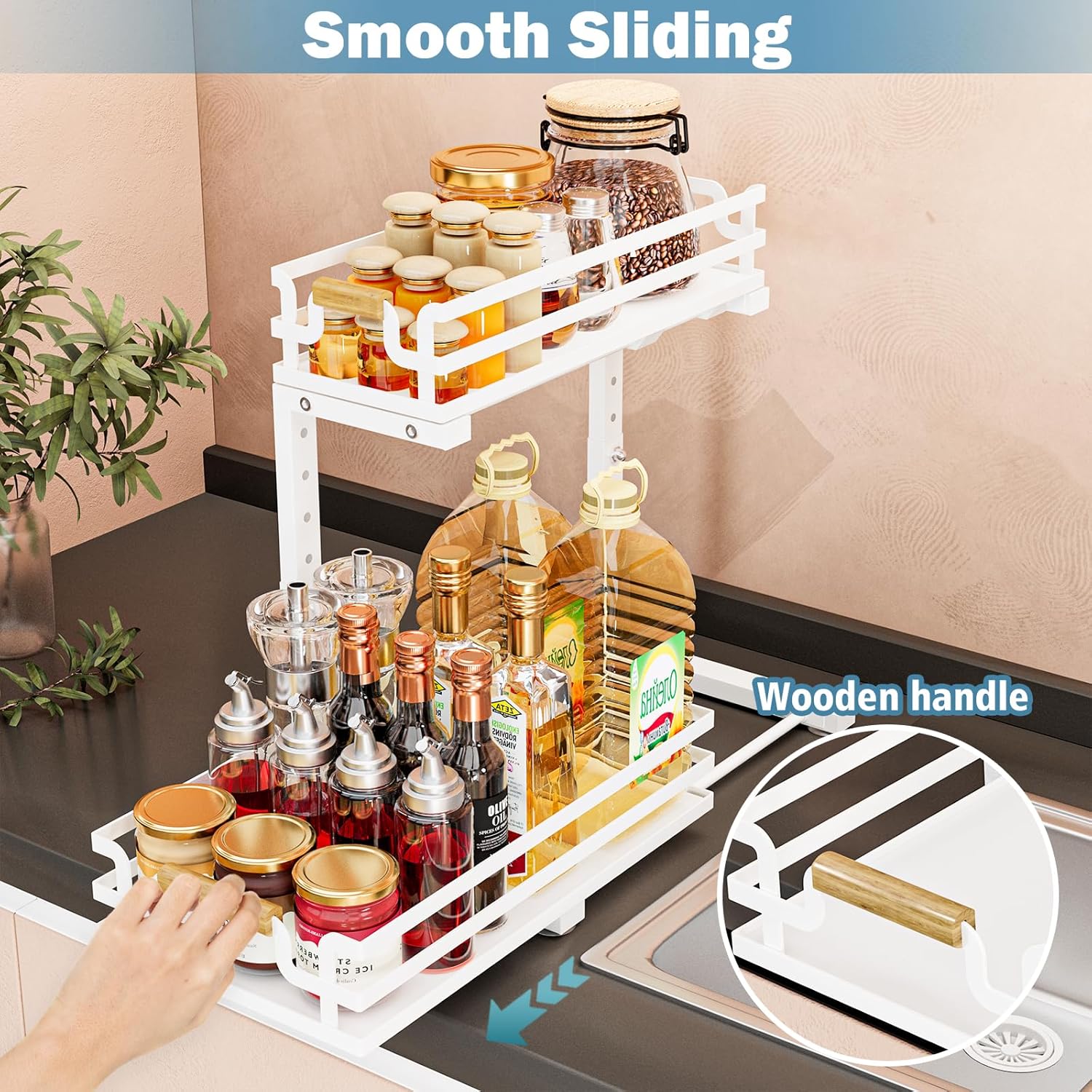 Under Sink Organizers and Storage, 2 Tier Slide Out Under Sink Organizers And Storage (1 Pack-white)