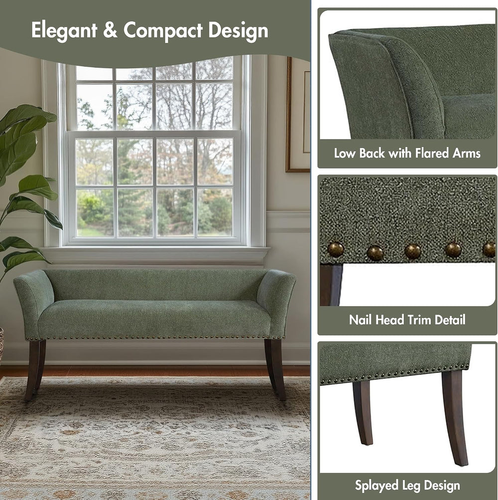 Madison Park Accent Bench, Plush Upholstered, Nailhead Trim, & Padded Sea...