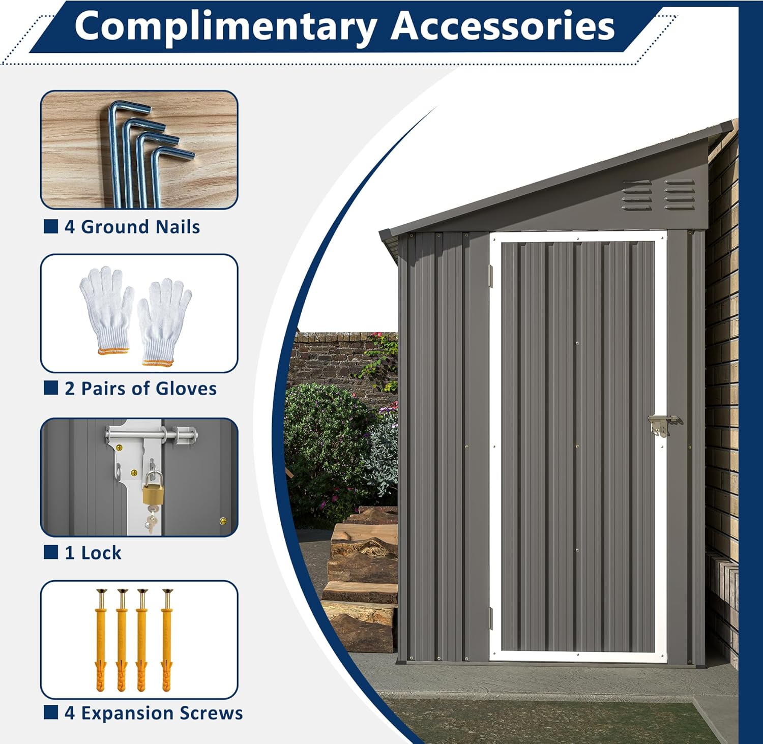 Outdoor Metal Storage Shed 4 x 8 ft, Garden Shed Lean to shed for Bike, Tool Outside Shed with Floor Base, Lock, Door for Backyard, Patio, Lawn, Grey