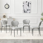 Modern Dining Chairs Set of 4, Grey Leather Dining Chairs for Dining Room and Kitchen, Dinning Chair with Oval Curved Backrest, Precision Stitching, Top Handle, 3.54" Thick Cushion Seat, Metal Legs