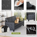 STHOUYN 73” Black Faux Leather Sofa Couch, Modern Comfy Office 3 Seater Couch Loveseat with Tufted Armrest and USB, Small Love Seat Couches for Living Room, Bedroom, Apartment